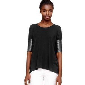 Club Monaco Regan Tee with leather sleeve size S